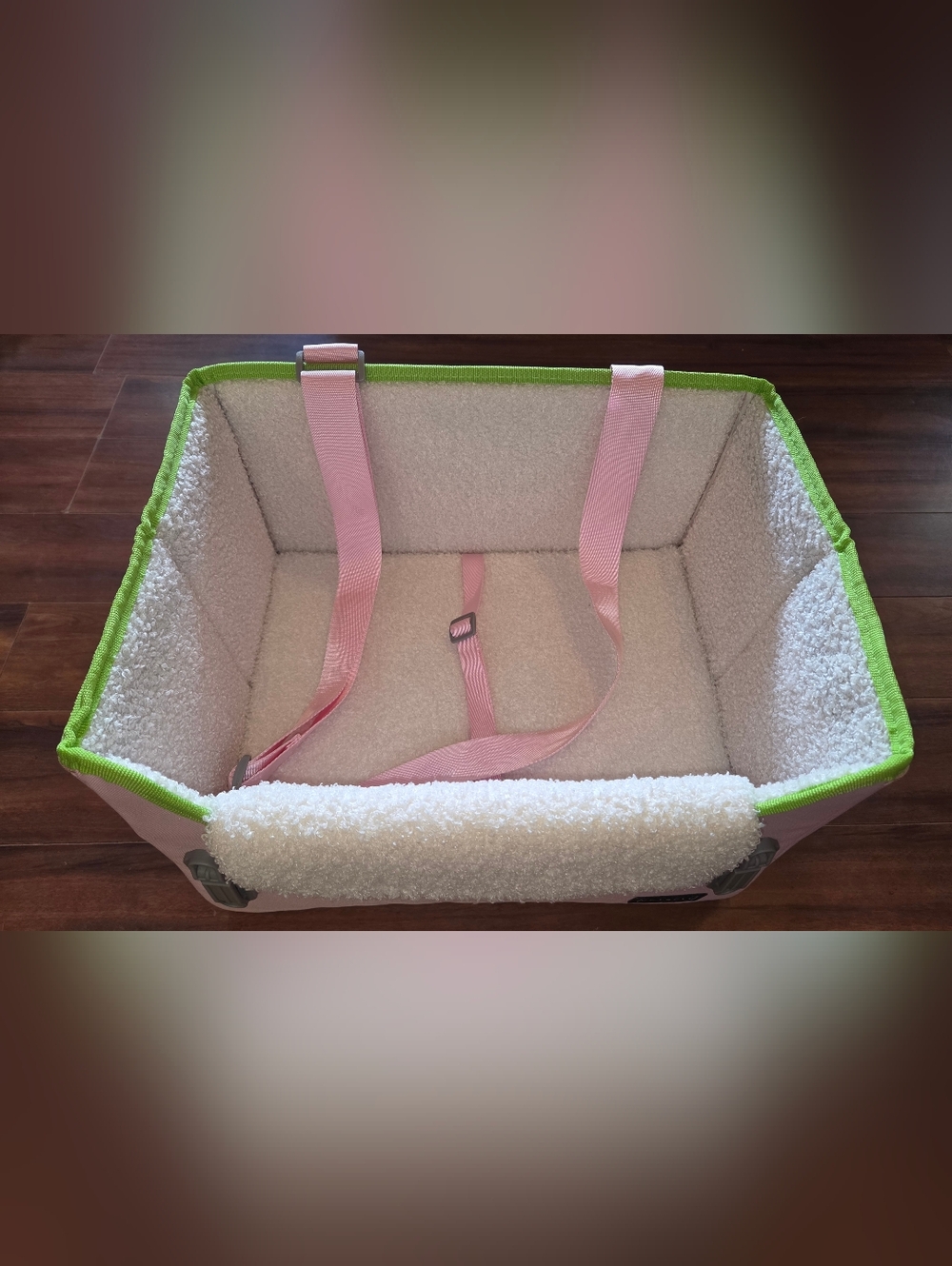 GUC Pink Collapsible Petsfit Dog Car Booster Seat Fleece Lining & Green Trim